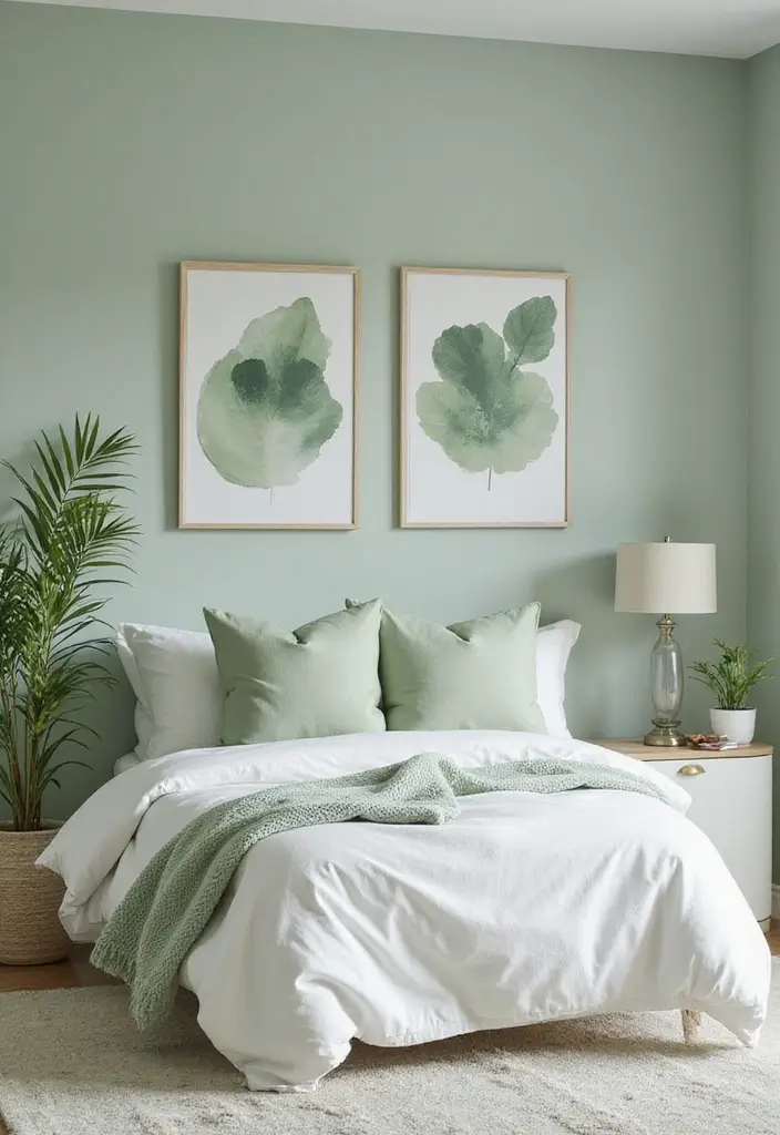 25 Sage Green Bedroom Ideas That Are Peaceful and Elegant - 13. Sage Green Artwork
