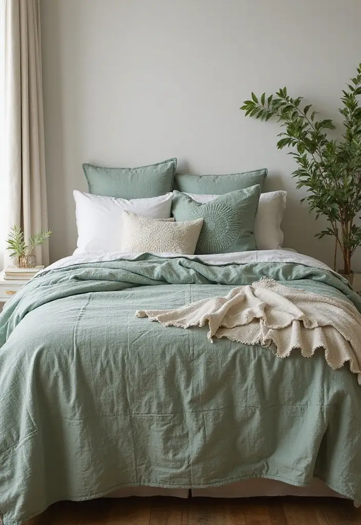 25 Sage Green Bedroom Ideas That Are Peaceful and Elegant - 17. Sage Green Quilts and Coverlets