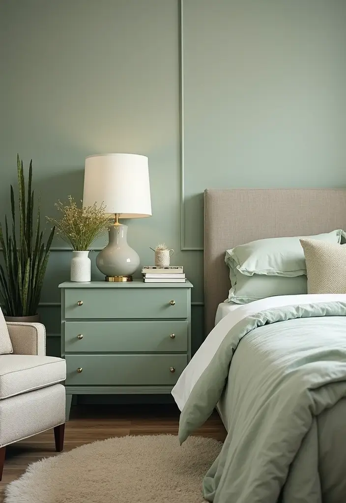 25 Sage Green Bedroom Ideas That Are Peaceful and Elegant - 21. Sage Green Small Furniture