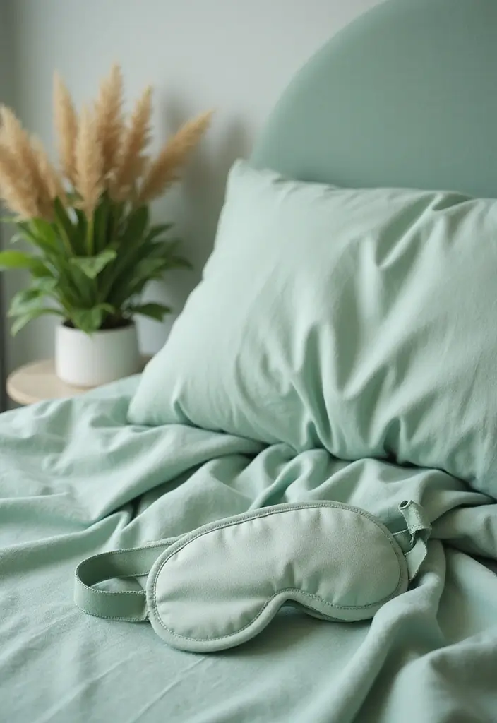 25 Sage Green Bedroom Ideas That Are Peaceful and Elegant - 22. Sage Green Sleep Accessories