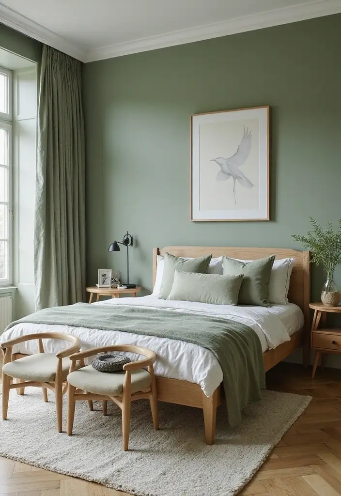 25 Sage Green Bedroom Ideas That Are Peaceful and Elegant - 6. Natural Wood Accents