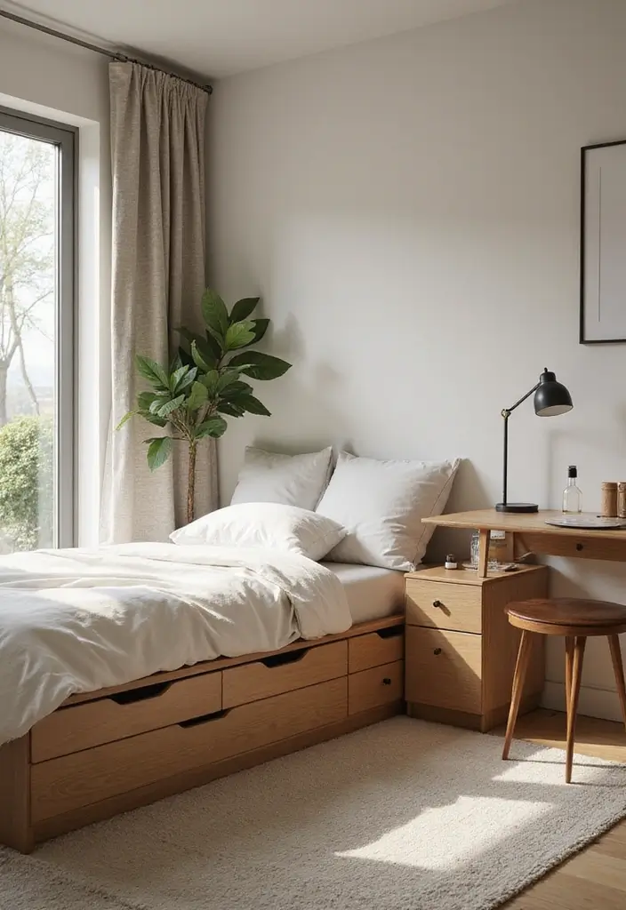 25 Shared Bedroom Ideas for Adults That Feel Balanced and Cozy - 2. Multifunctional Furniture