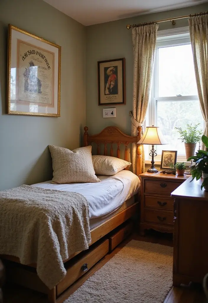 25 Shared Bedroom Ideas for Adults That Feel Balanced and Cozy - 22. Vintage Charm