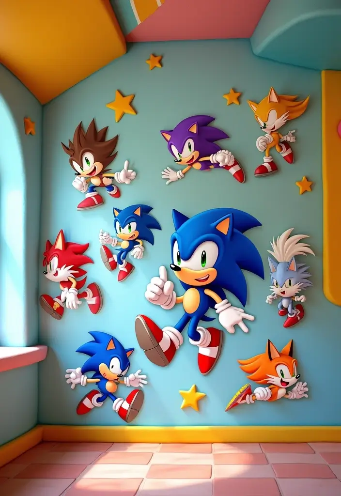 25 Sonic Bedroom Ideas for Kids Rooms That Bring Speed & Fun - 1. Sonic Wall Decals