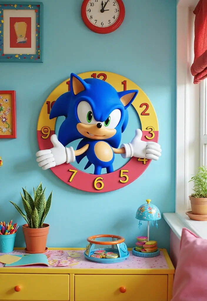 25 Sonic Bedroom Ideas for Kids Rooms That Bring Speed & Fun - 11. Sonic-Themed Wall Clocks
