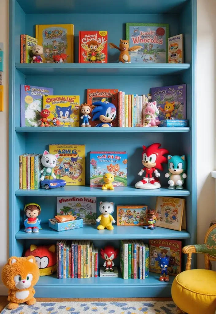 25 Sonic Bedroom Ideas for Kids Rooms That Bring Speed & Fun - 13. Sonic Bookshelf