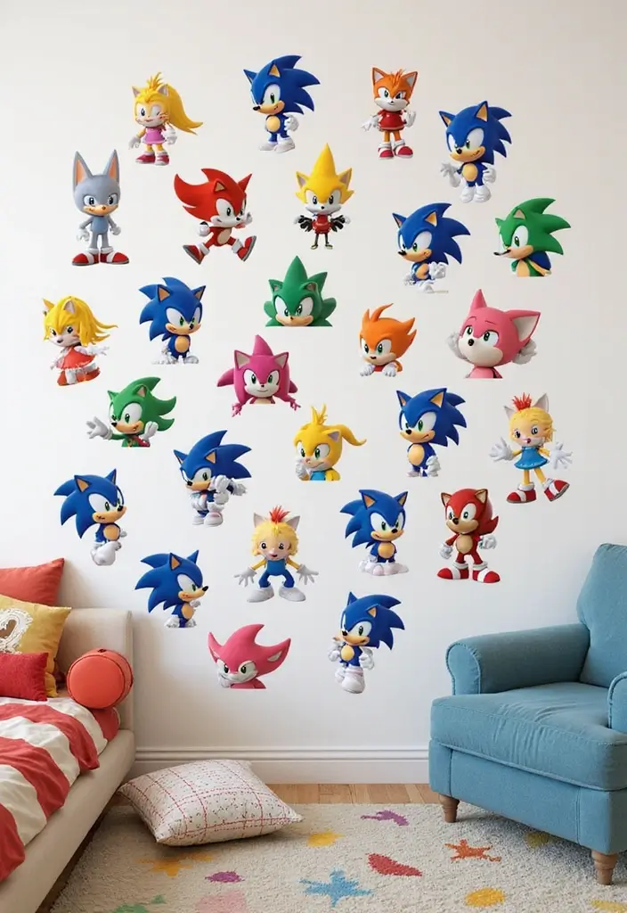25 Sonic Bedroom Ideas for Kids Rooms That Bring Speed & Fun - 16. Sonic Wall Art Stickers