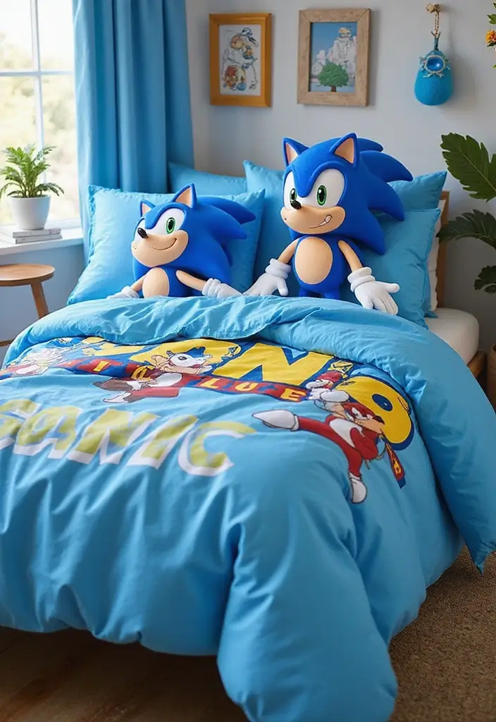 25 Sonic Bedroom Ideas for Kids Rooms That Bring Speed & Fun - 2. Sonic Bedding Sets