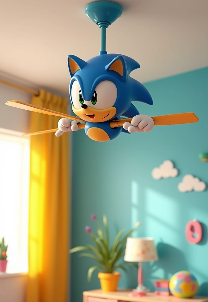 25 Sonic Bedroom Ideas for Kids Rooms That Bring Speed & Fun - 21. Sonic-Themed Ceiling Fans