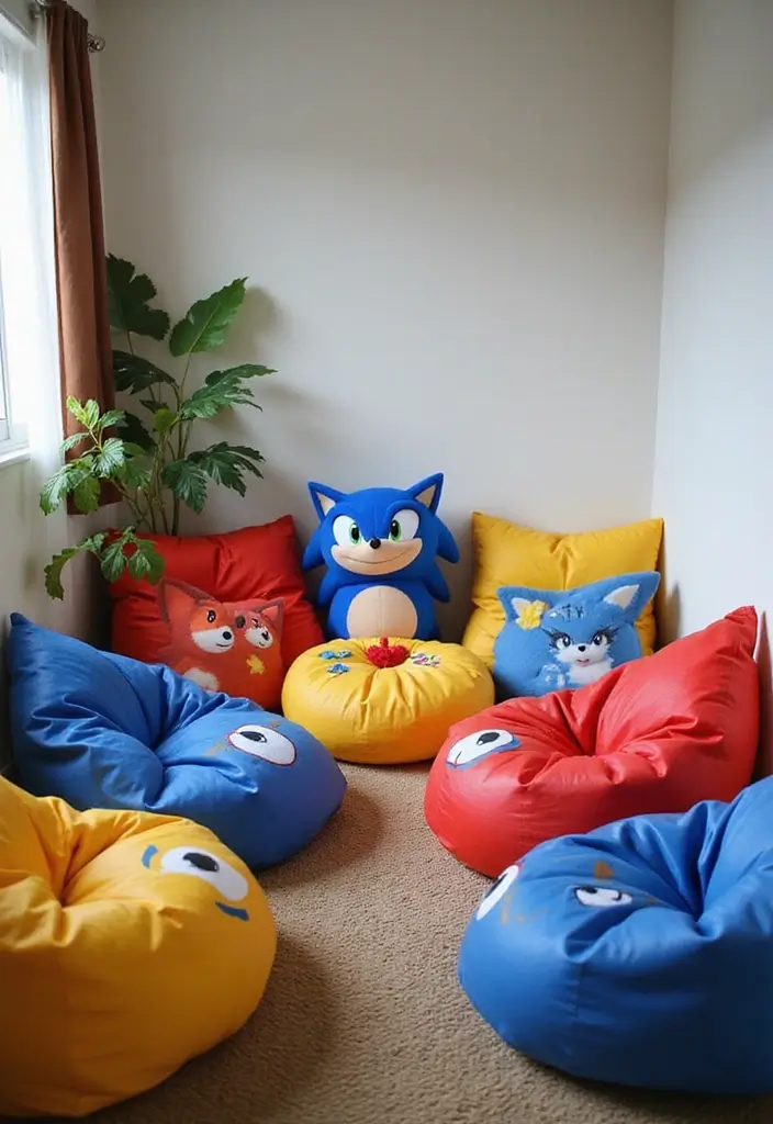 25 Sonic Bedroom Ideas for Kids Rooms That Bring Speed & Fun - 22. Sonic-Themed Bean Bags