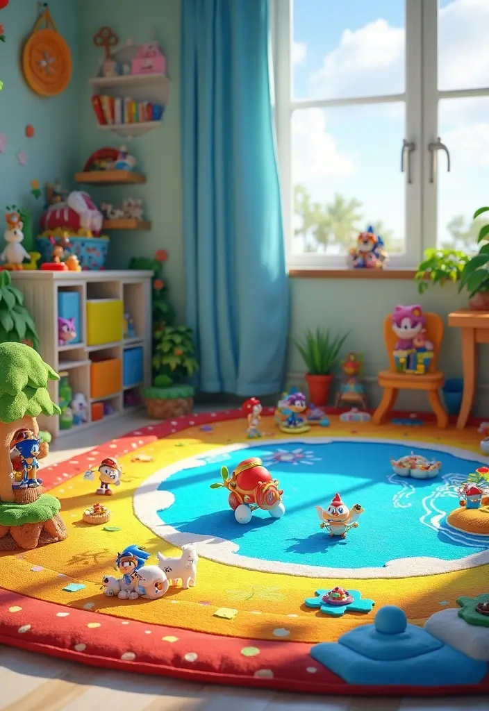 25 Sonic Bedroom Ideas for Kids Rooms That Bring Speed & Fun - 23. Sonic-Themed Play Mats