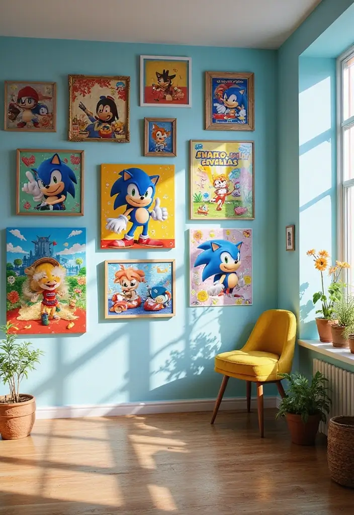 25 Sonic Bedroom Ideas for Kids Rooms That Bring Speed & Fun - 3. Playful Wall Art