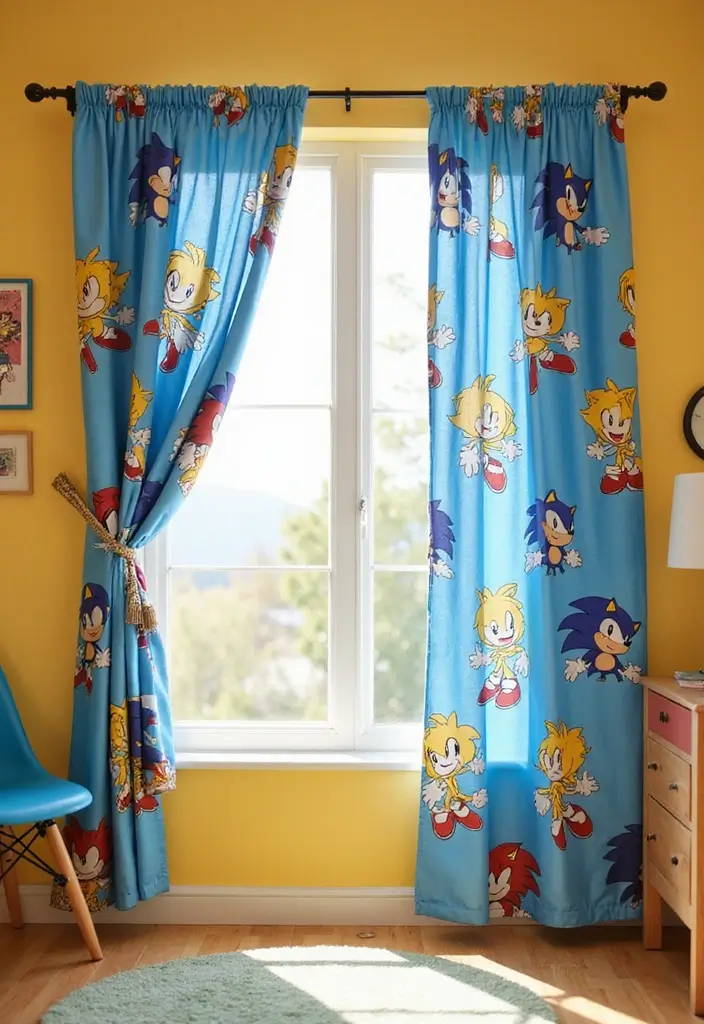 25 Sonic Bedroom Ideas for Kids Rooms That Bring Speed & Fun - 5. Sonic Curtains