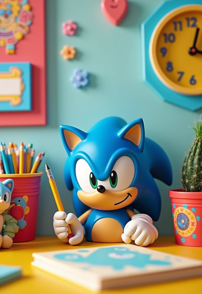 25 Sonic Bedroom Ideas for Kids Rooms That Bring Speed & Fun - 8. Sonic Desk Accessories