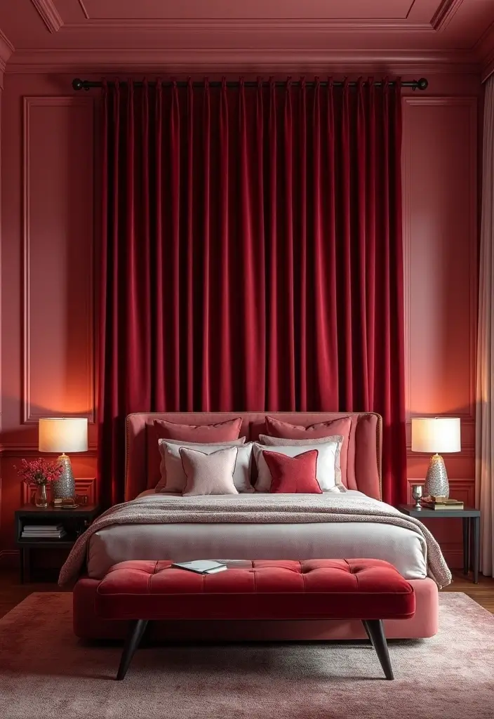 25 Velvet Curtains Bedroom Decorating Ideas That Feel Luxe - 16. Velvet Against Bold Wall Colors