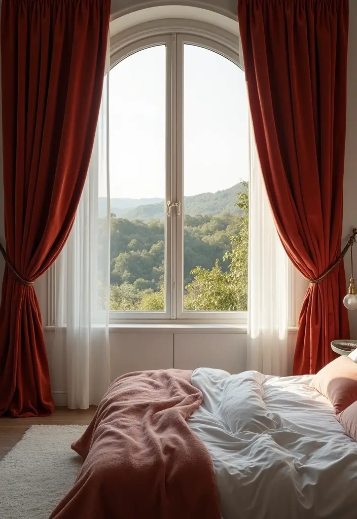 25 Velvet Curtains Bedroom Decorating Ideas That Feel Luxe - 19. Use Velvet to Frame a View
