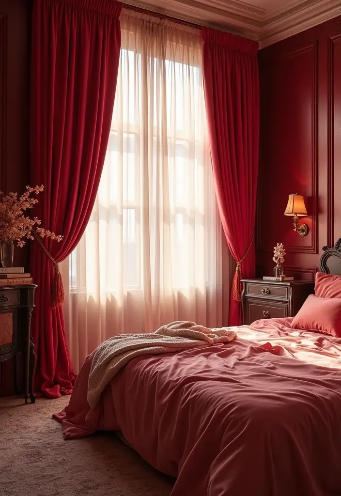 25 Velvet Curtains Bedroom Decorating Ideas That Feel Luxe - 20. Curtain Swags for a Romantic Feel