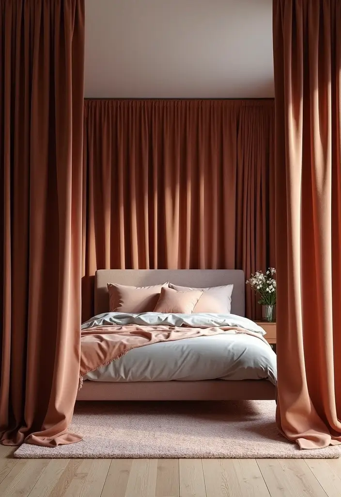 25 Velvet Curtains Bedroom Decorating Ideas That Feel Luxe - 23. Velvet Curtains as a Room Divider