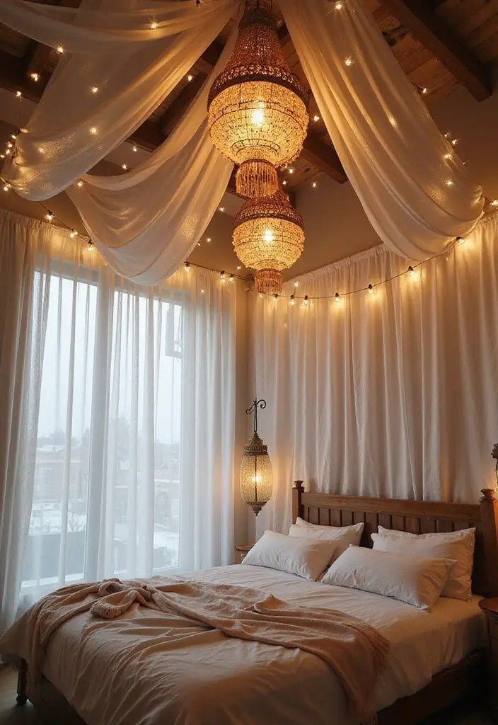 26 Apartment Bedroom Ideas for Couples That Spark Romance - 12. Whimsical Ceiling Decor