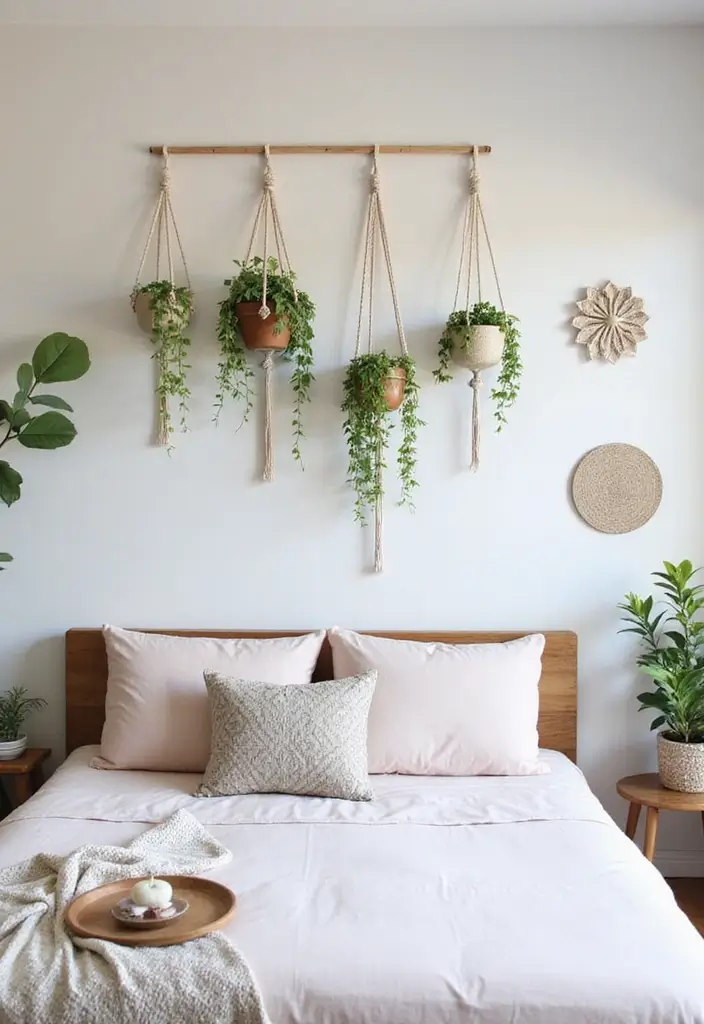 26 Apartment Bedroom Ideas for Couples That Spark Romance - 15. Hanging Decor for Character