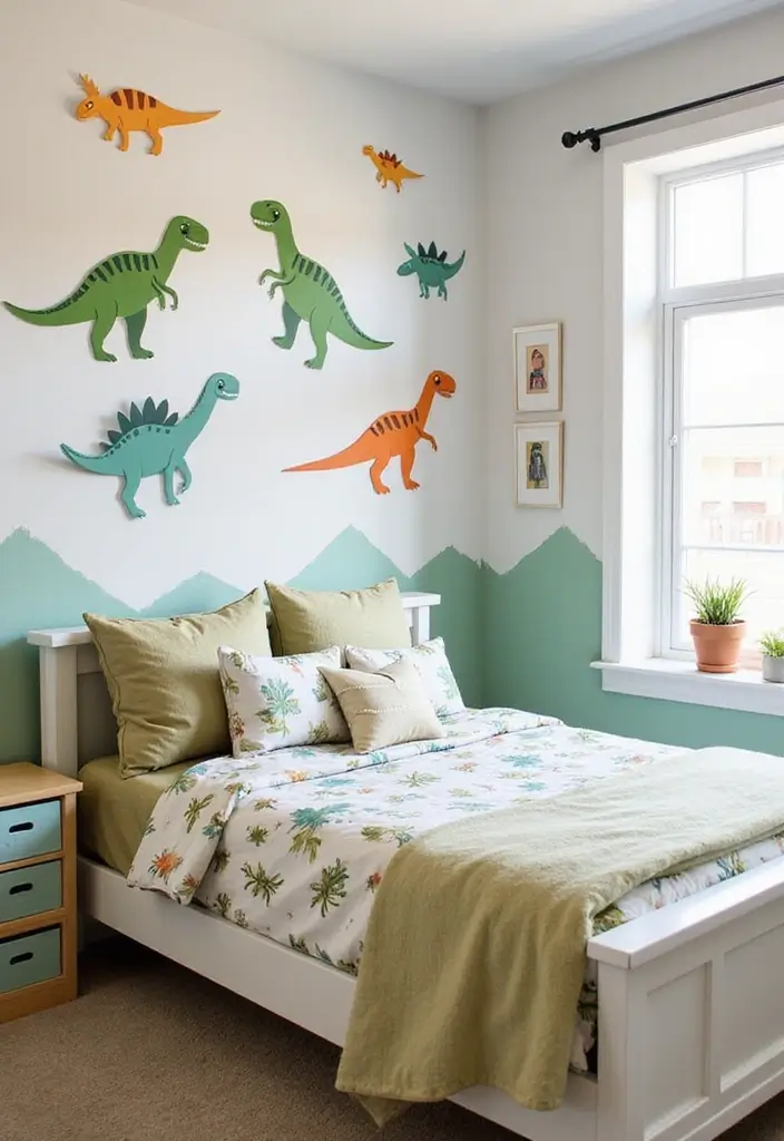 27 Boys Bedroom Ideas Small Space That Feel Cool & Functional - 22. Fantasy World of Dinosaurs
