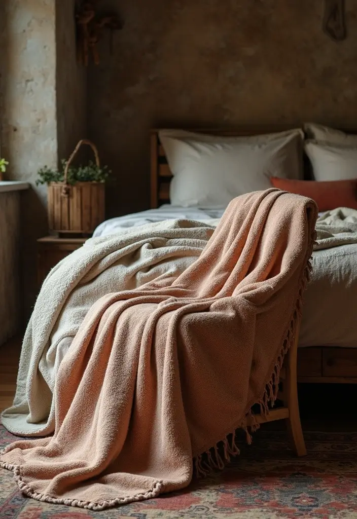 27 Country Rustic Bedroom Ideas That Blend Nature & Comfort - 18. Warm Throw Blankets