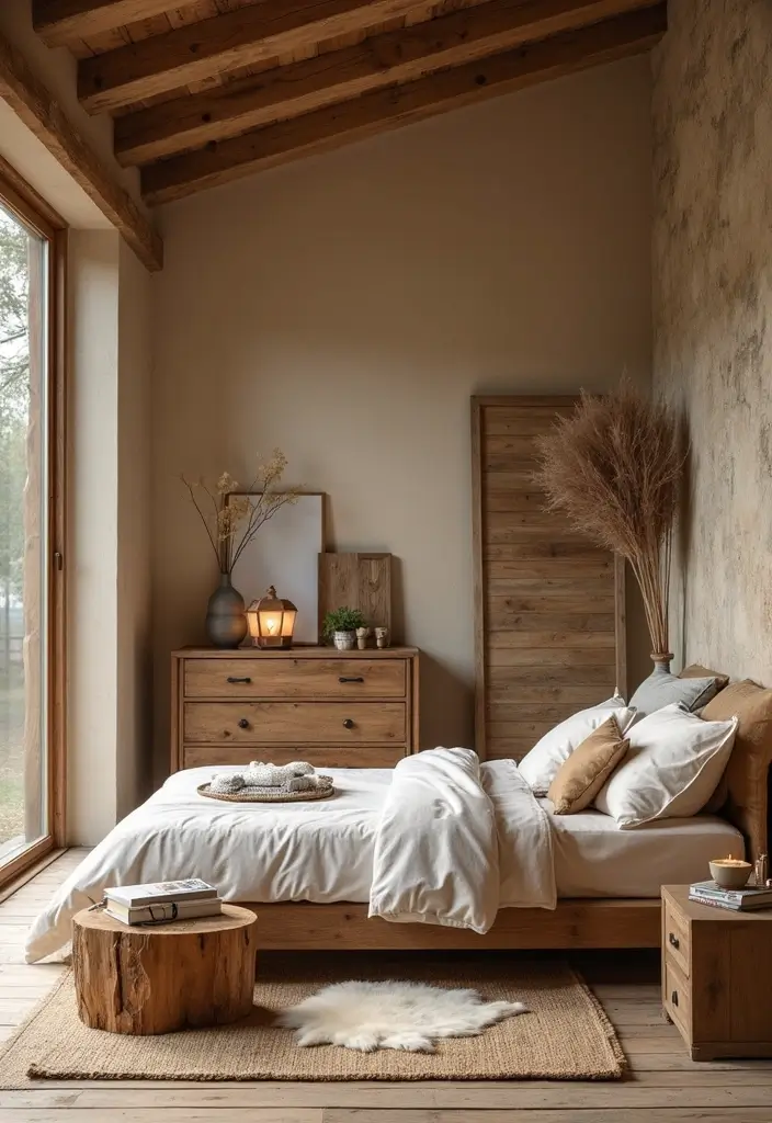 27 Country Rustic Bedroom Ideas That Blend Nature & Comfort - 24. Natural Wood Accents