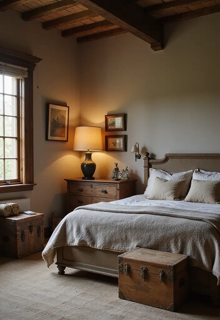 27 Country Rustic Bedroom Ideas That Blend Nature & Comfort - 4. Vintage Decor Accents
