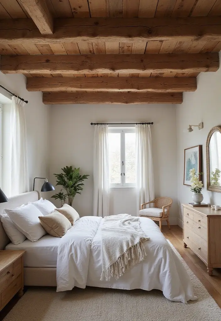 27 Country Rustic Bedroom Ideas That Blend Nature & Comfort - 8. Wooden Beams and Ceilings