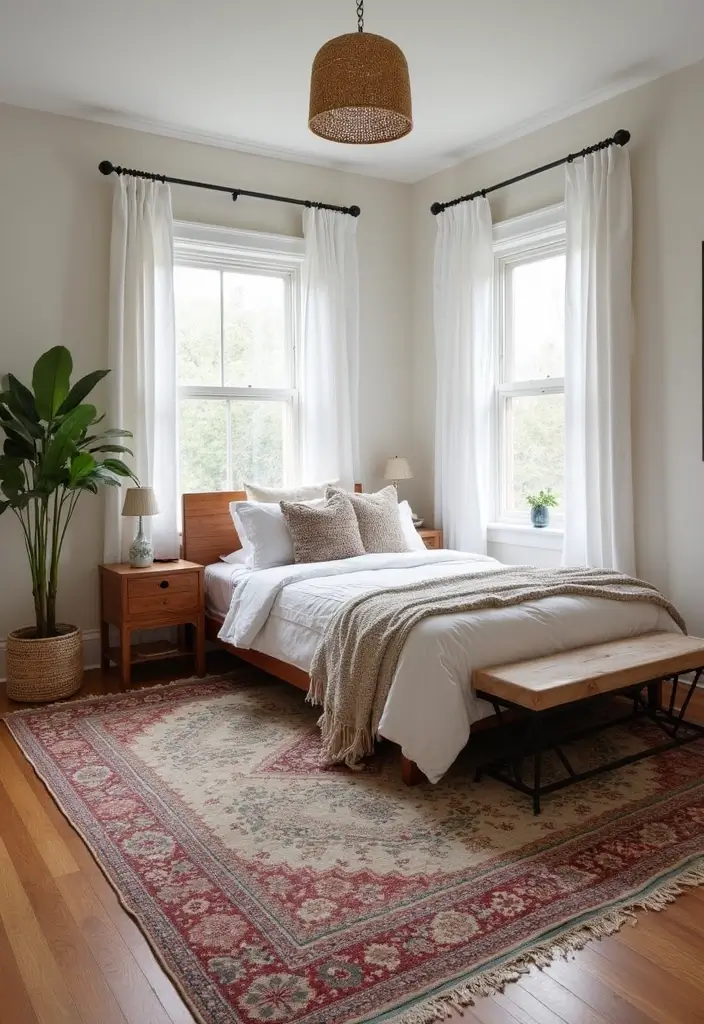 27 Farmhouse Bedroom Decor Ideas That Feel Fresh and Country Chic - 20. Statement Rugs