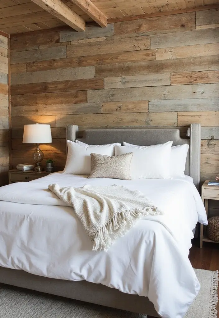 27 Farmhouse Bedroom Decor Ideas That Feel Fresh and Country Chic - 24. Rustic Accent Walls