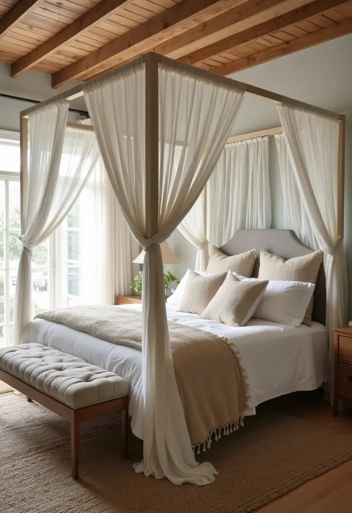 27 Farmhouse Bedroom Decor Ideas That Feel Fresh and Country Chic - 6. Charming Canopy Beds