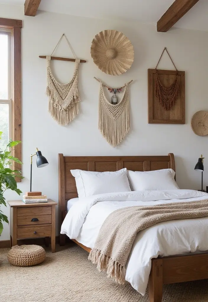 27 Farmhouse Bedroom Decor Ideas That Feel Fresh and Country Chic - 7. Artisan Wall Decor