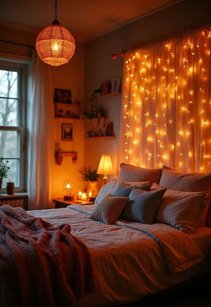 28 Boho Style Bedroom Ideas That Feel Effortless and Free-Spirited - 11. Whimsical Lighting