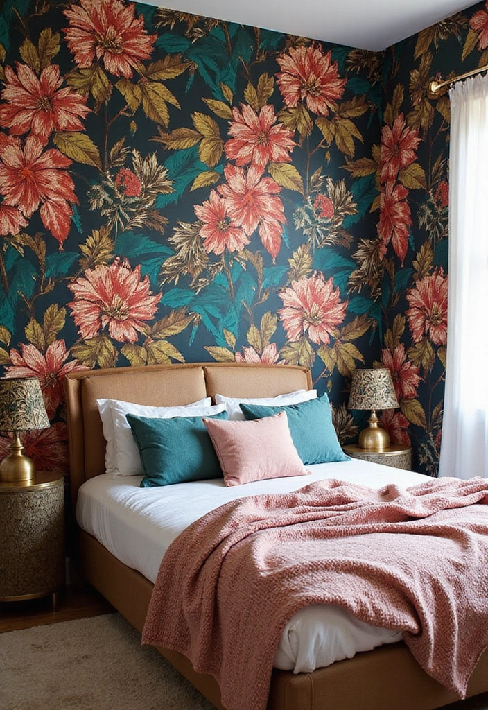 28 Boho Style Bedroom Ideas That Feel Effortless and Free-Spirited - 17. Bold Wallpaper