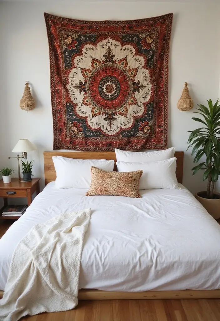 28 Boho Style Bedroom Ideas That Feel Effortless and Free-Spirited - 21. Create a Faux Headboard