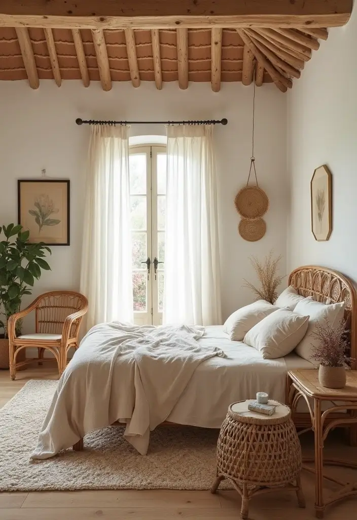 28 Boho Style Bedroom Ideas That Feel Effortless and Free-Spirited - 26. Rattan and Wicker
