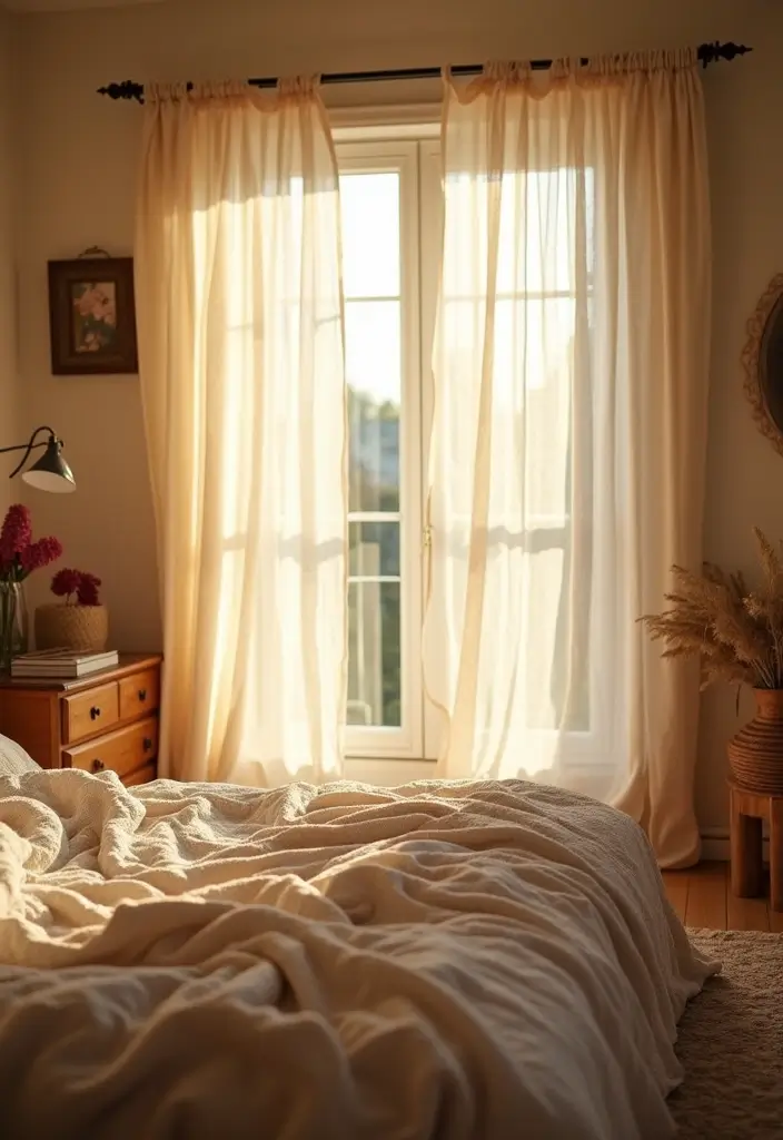 28 Boho Style Bedroom Ideas That Feel Effortless and Free-Spirited - 9. Free-Flowing Curtains