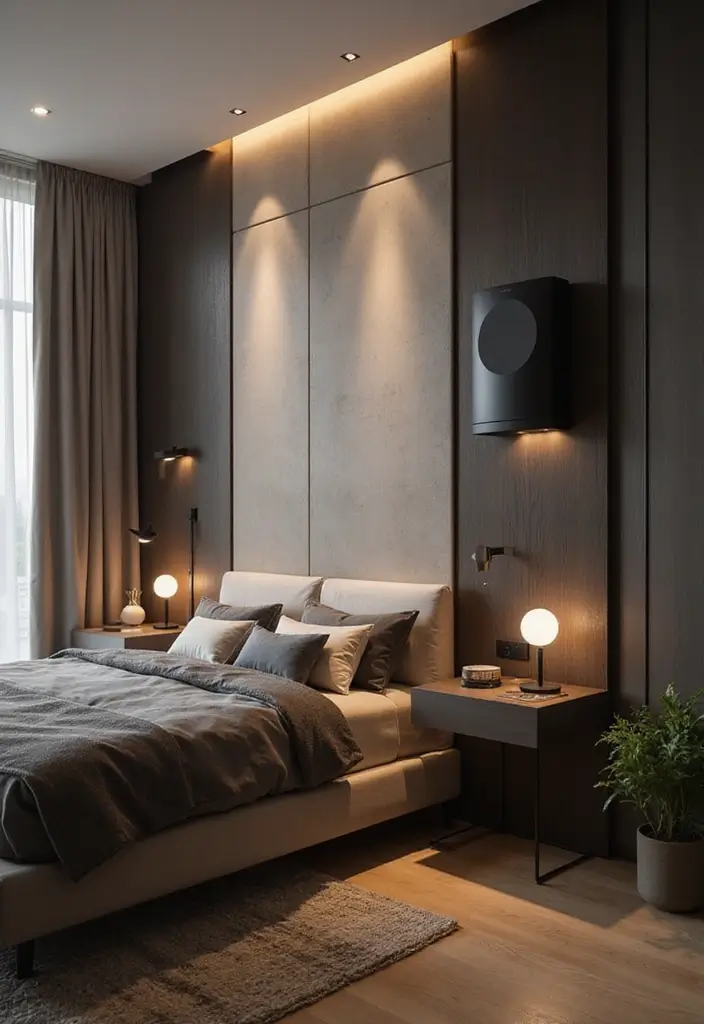 28 Modern Bedroom Interior Design Ideas That Feel Luxe & Serene - 19. Smart Technology Integration
