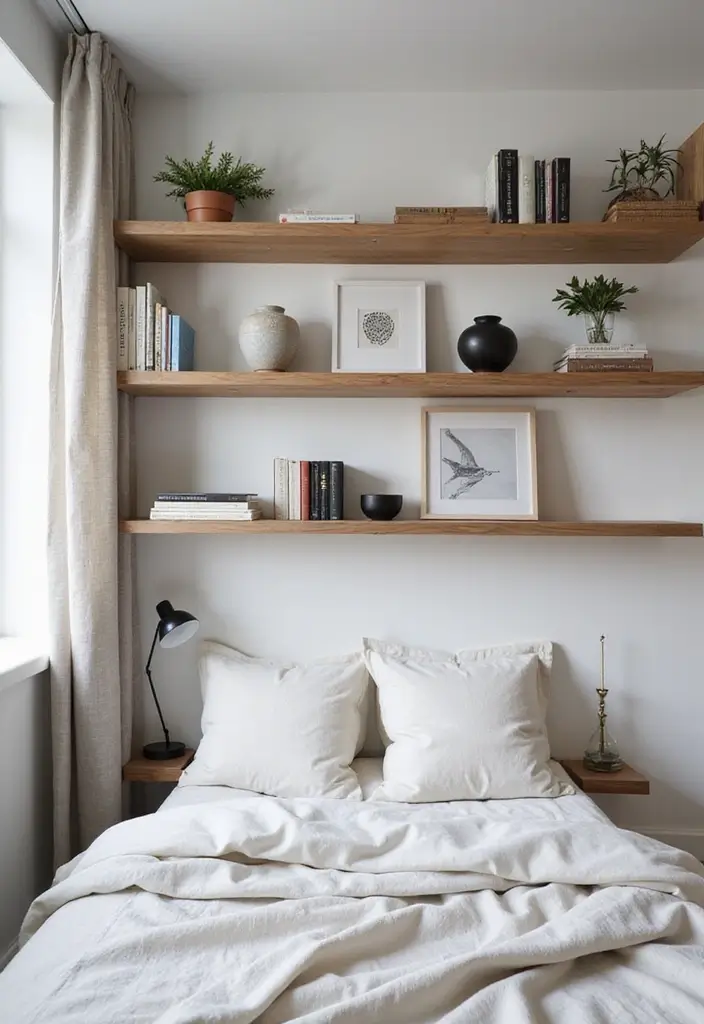 28 Modern Bedroom Interior Design Ideas That Feel Luxe & Serene - 22. Embrace Open Shelving