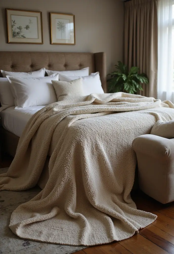 28 Modern Bedroom Interior Design Ideas That Feel Luxe & Serene - 24. Luxurious Throws