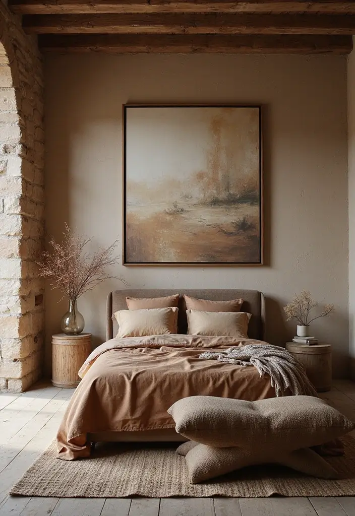 28 Rustic Brown Bedroom Ideas That Bring Natural Warmth - 14. Incorporate a Statement Piece