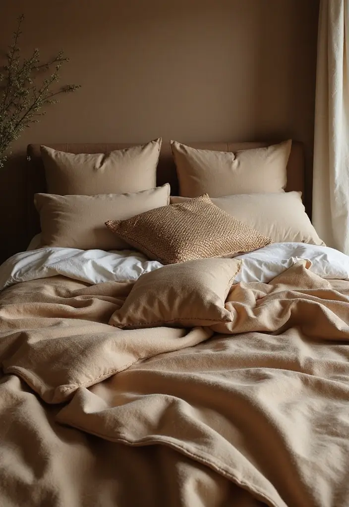 28 Rustic Brown Bedroom Ideas That Bring Natural Warmth - 15. Natural Fiber Bedding