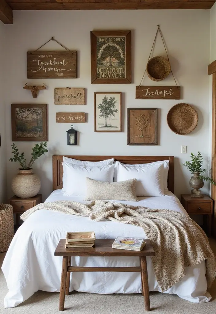 28 Rustic Brown Bedroom Ideas That Bring Natural Warmth - 16. Rustic Wall Decor