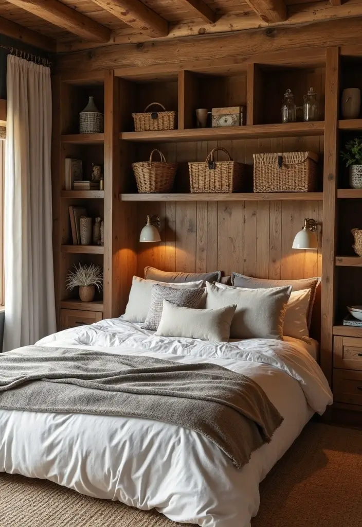 28 Rustic Brown Bedroom Ideas That Bring Natural Warmth - 18. Thoughtful Storage Solutions