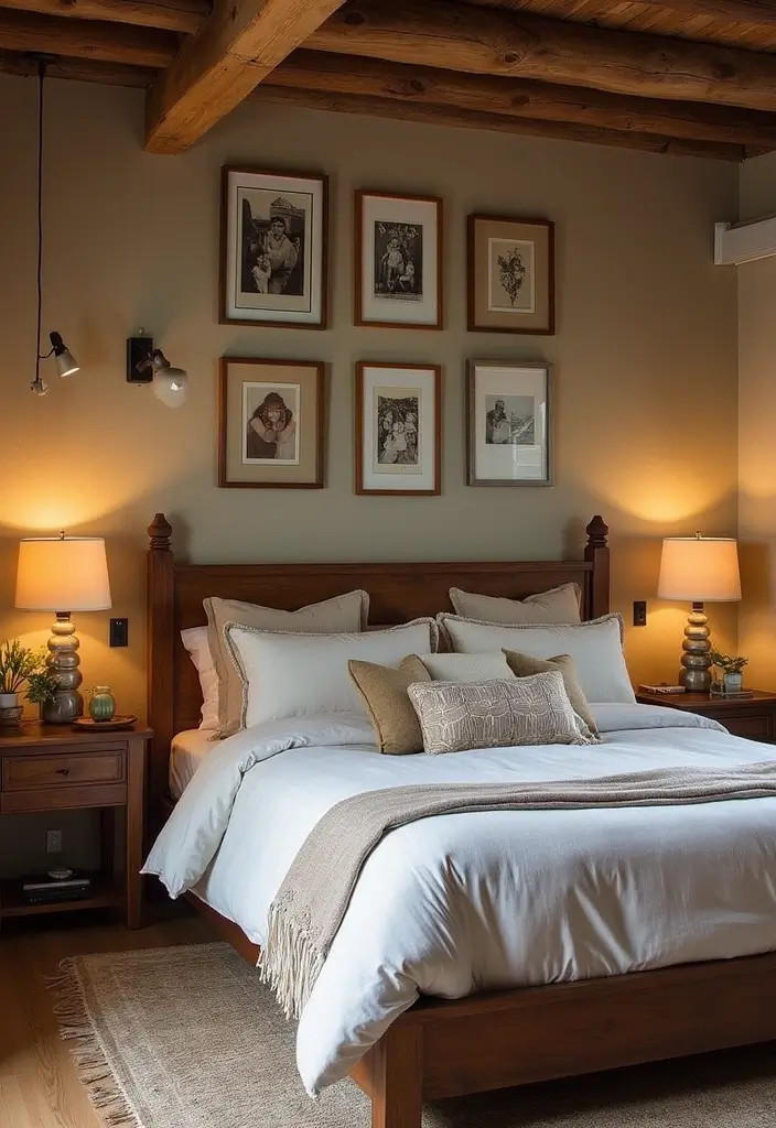 28 Rustic Brown Bedroom Ideas That Bring Natural Warmth - 20. Personalized Art Pieces