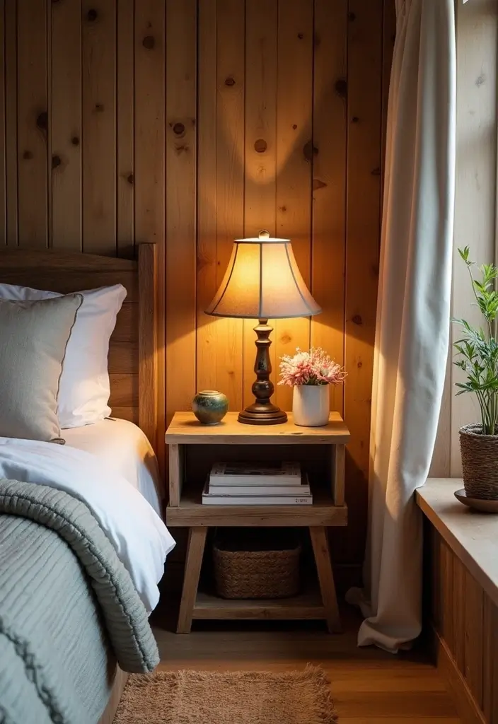 28 Rustic Brown Bedroom Ideas That Bring Natural Warmth - 24. Unique Nightstands