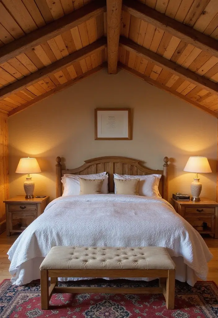 28 Rustic Brown Bedroom Ideas That Bring Natural Warmth - 26. Warm Toned Ceiling