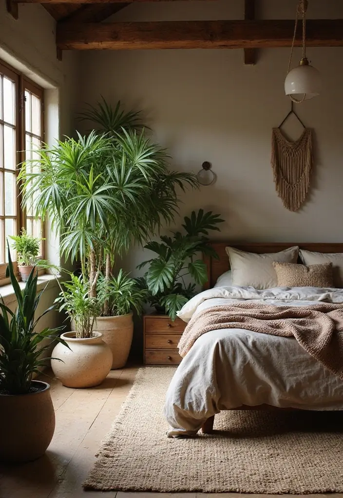 28 Rustic Brown Bedroom Ideas That Bring Natural Warmth - 5. Add a Touch of Greenery