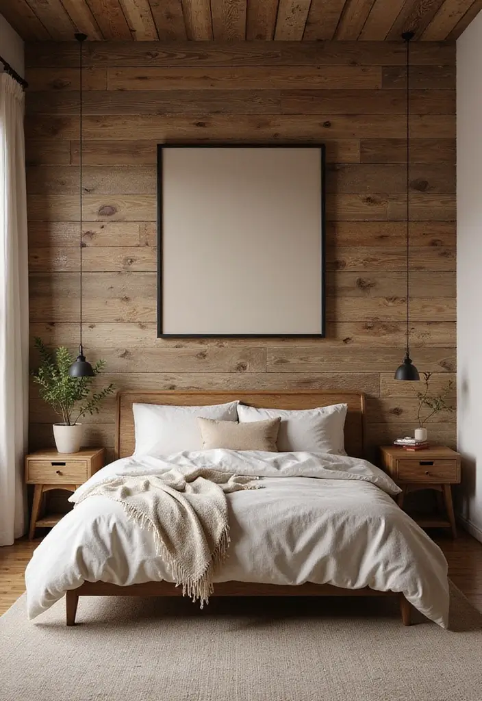28 Rustic Brown Bedroom Ideas That Bring Natural Warmth - 8. Create a Focal Wall
